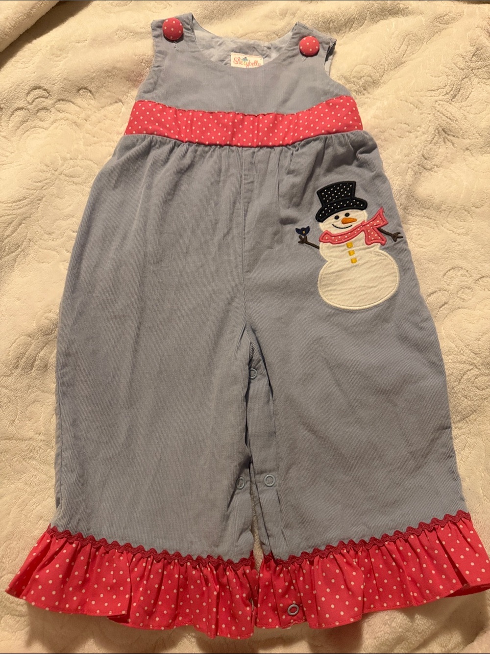 Stellybelly Corduroy Snowman Appliqué Romper sz 12m